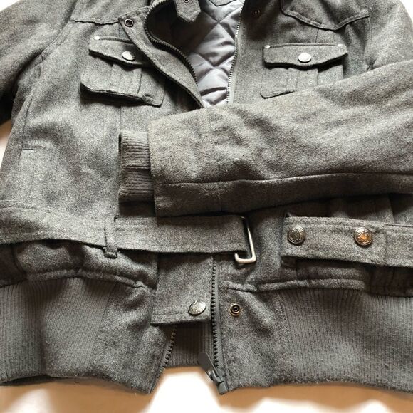 Soho Babe Jacket lined, full zip, pockets, belt, hood Gray Large - Picture 7 of 14